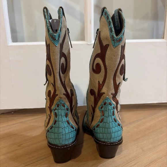Donald J. Pliner Turquoise Mother of Pearl Cowboy Boots Western Rodeo Womens 9M - Picture 5 of 12